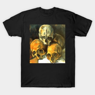 Pyramid of Skulls Black Outline Art After Cezanne T-Shirt